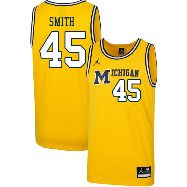 Men #45 Cooper Smith Michigan Wolverines College Basketball Jerseys Sale-Throwback
